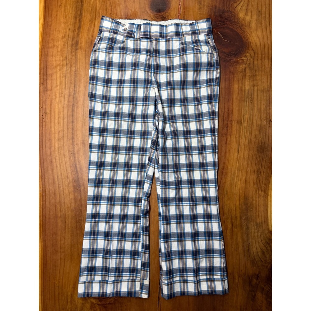 Vintage 60's 70's Jaymar Slacks Plaid Pants 36 x 30.5 Polyester Knit Bootcut W15